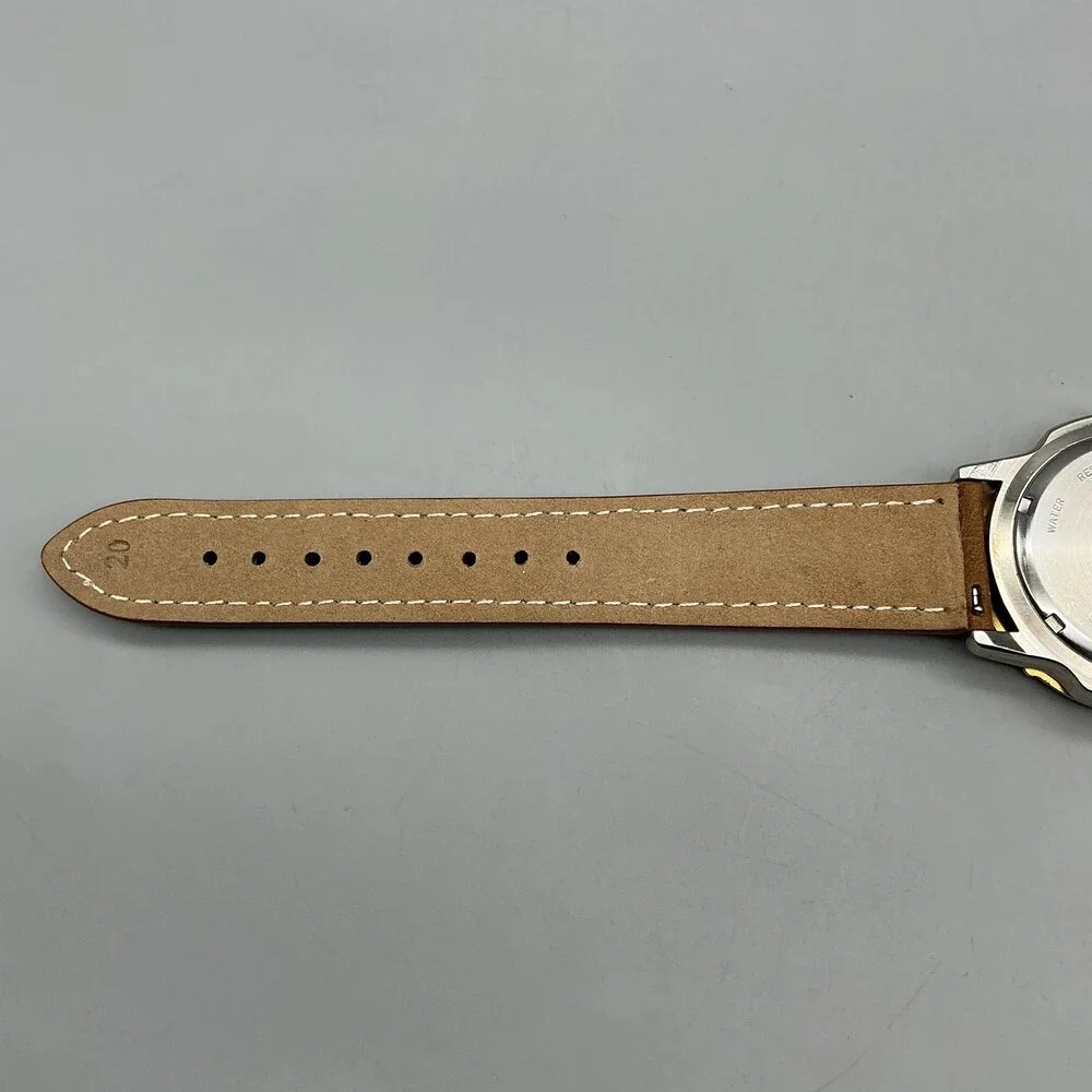 Gruen 321-2175 Mens Watch 40mm Gold Bezel Brown Leather Date New Battery